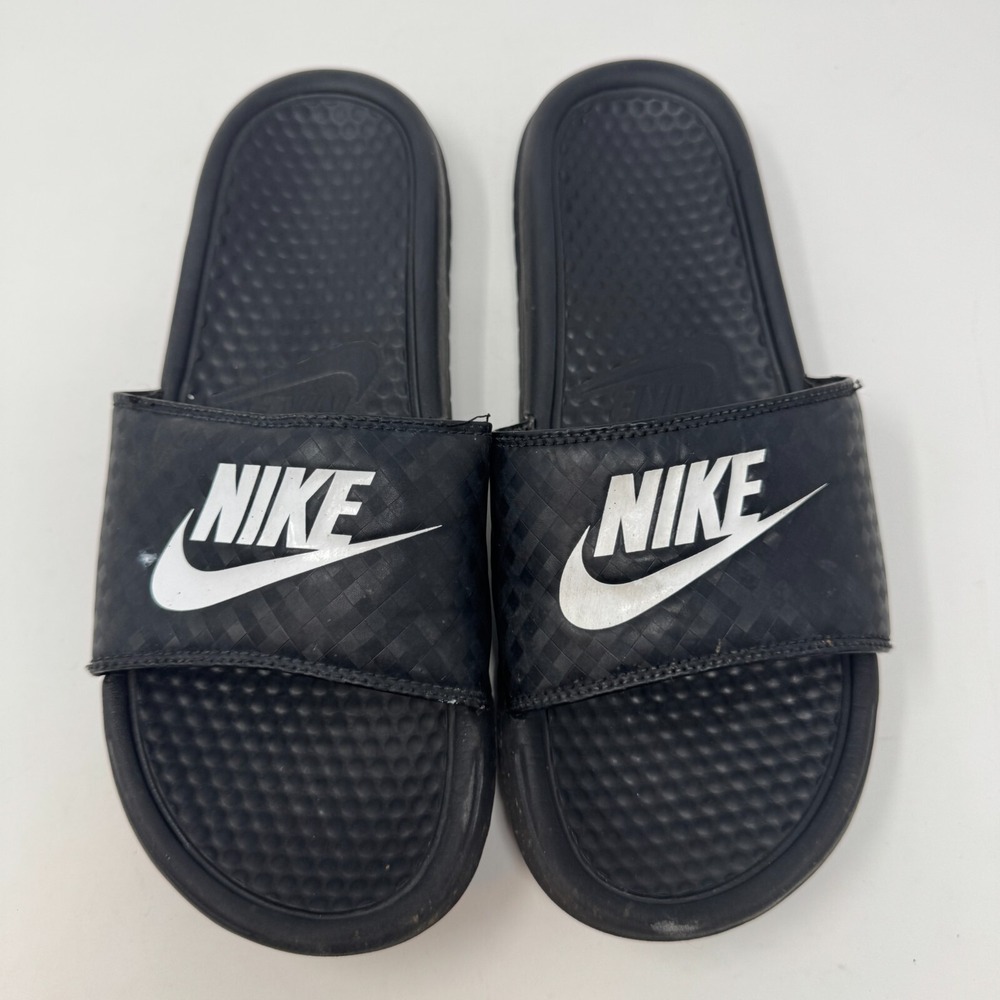 Nike Sandals Benassi Diamond Slides Slip On‎ Flats 343881-011 Black Women's 9